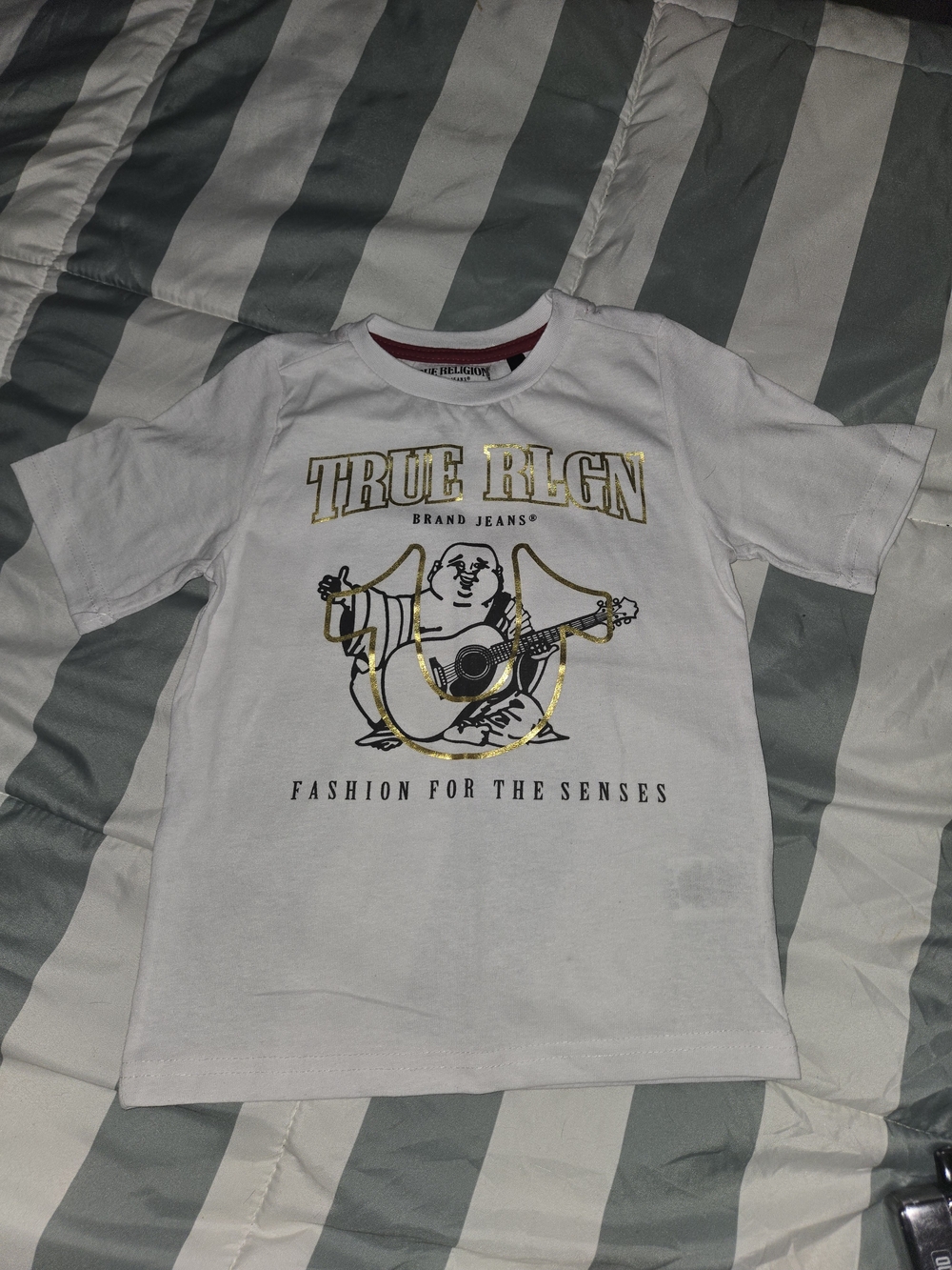 Brand New True Religion White Tee with Gold Graphic Logo